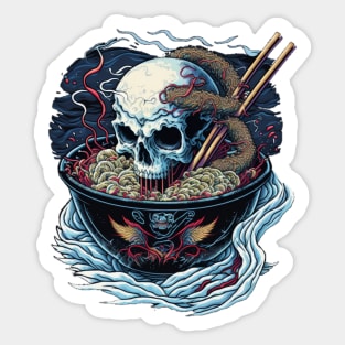 The great wave off kanagawa Ramen Bowl and skull Sticker